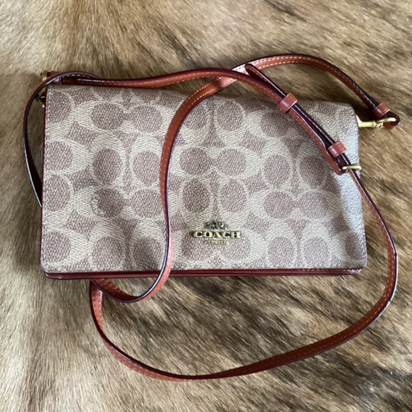 Authentic Hayden Foldover Crossbody Clutch In Coach Monogram Signature Canvas - Picture 5 of 11